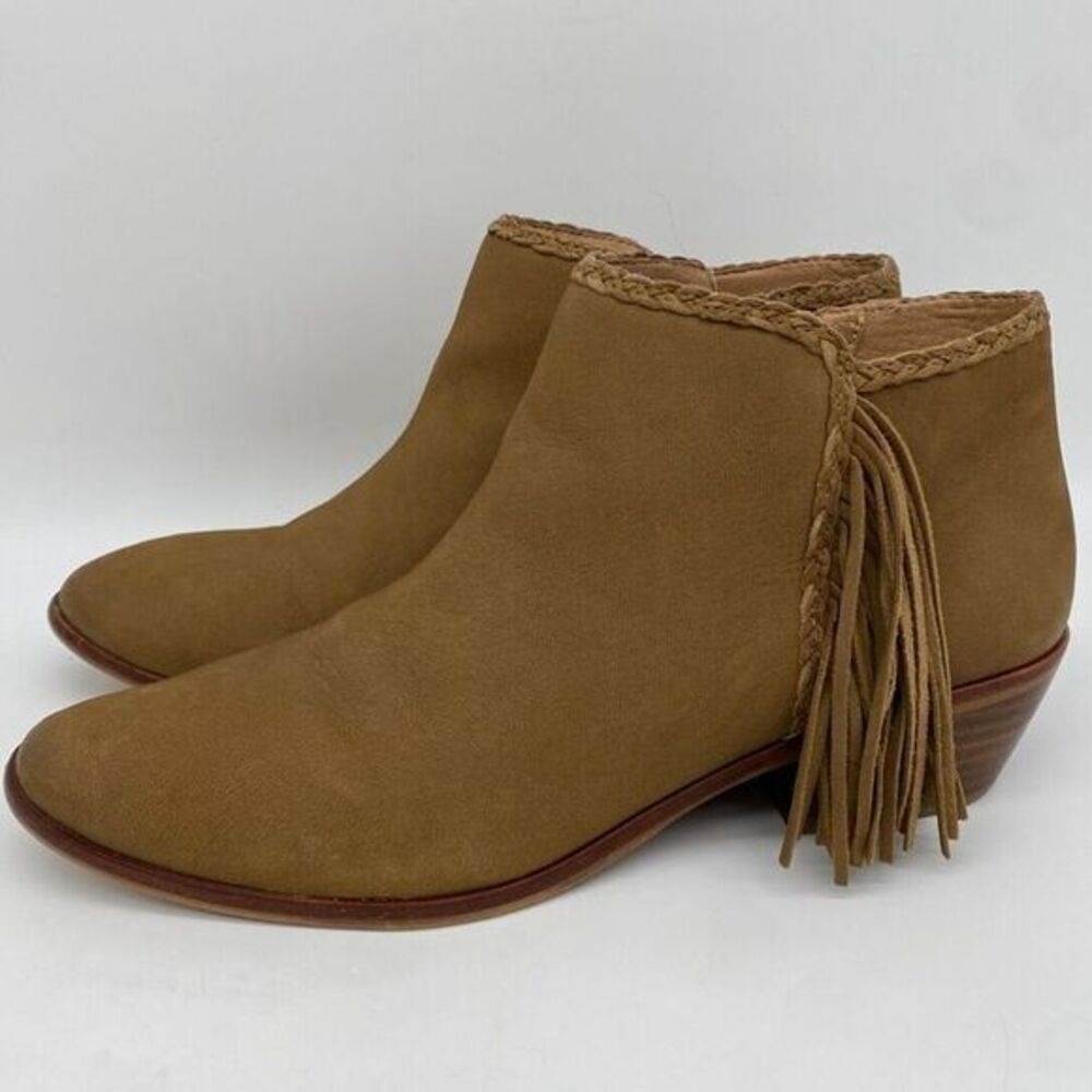 Sam Edelman Ankle Boots Womens 8.5M Brown Paige Leather Suede Fringed Booties